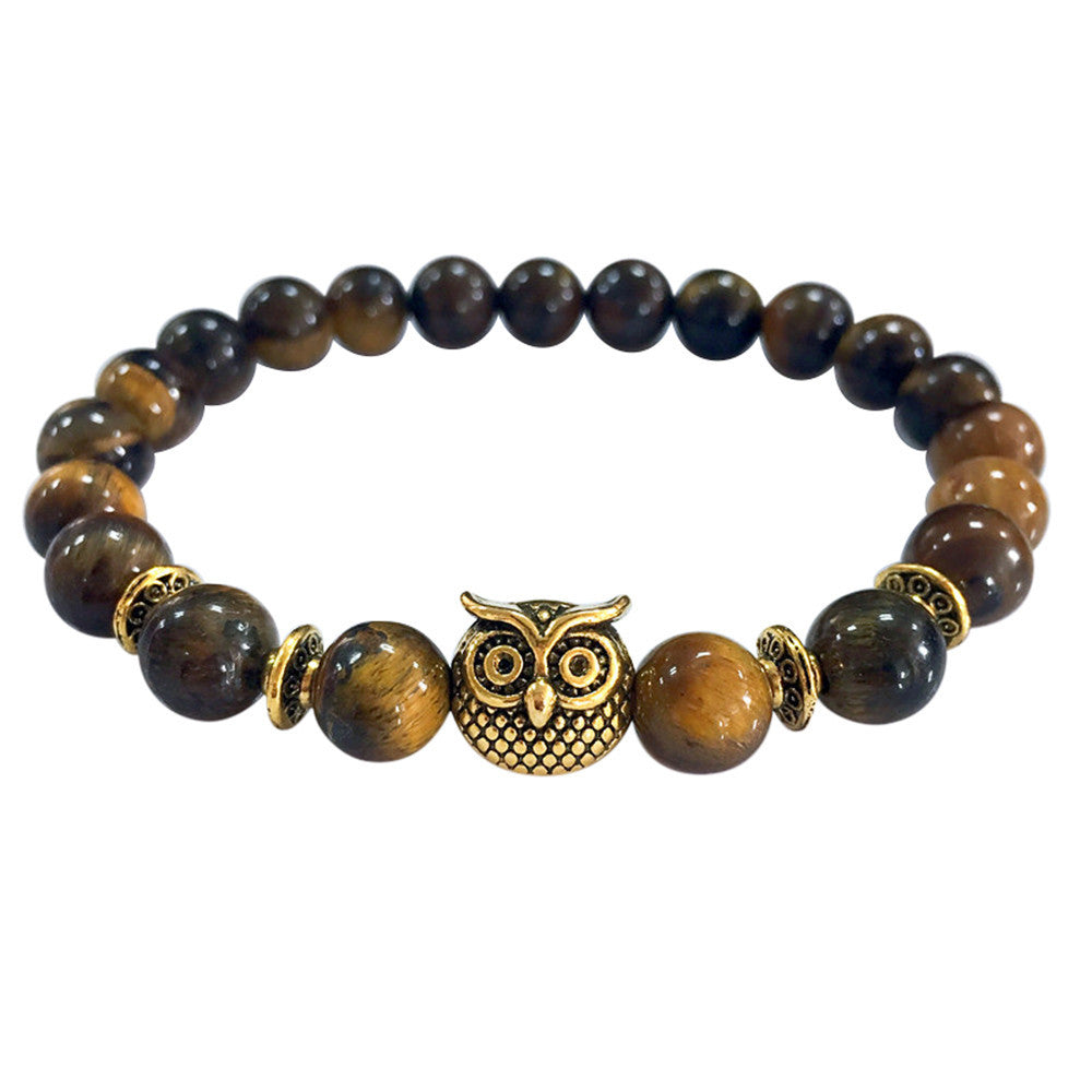 Owl Bracelet Gold Volcanic  Lava Stone Bead Bracelets