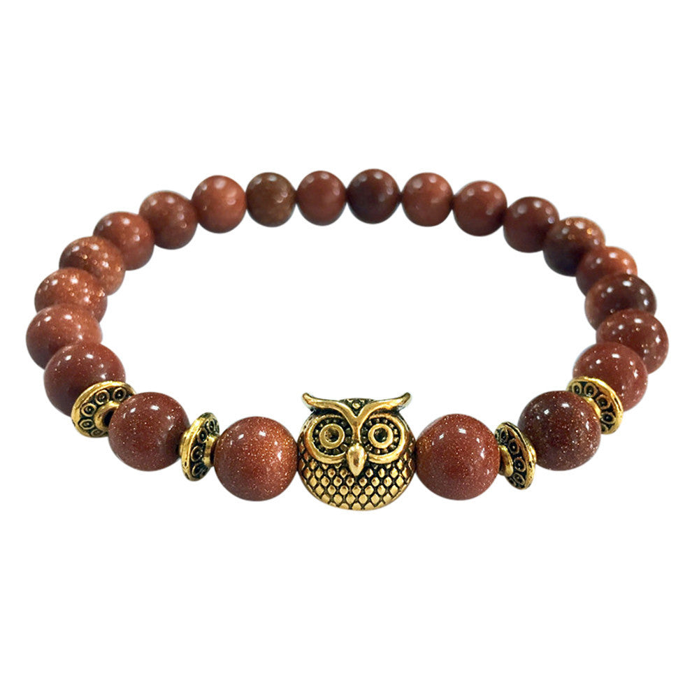 Owl Bracelet Gold Volcanic  Lava Stone Bead Bracelets