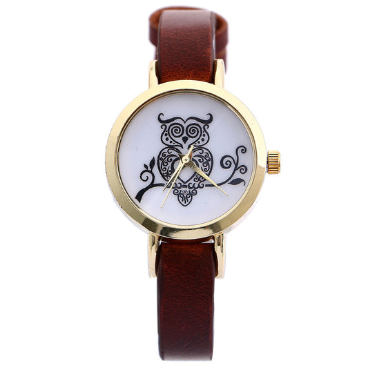 Owl Watch Faux Leather Band Analog Quartz WristWatch