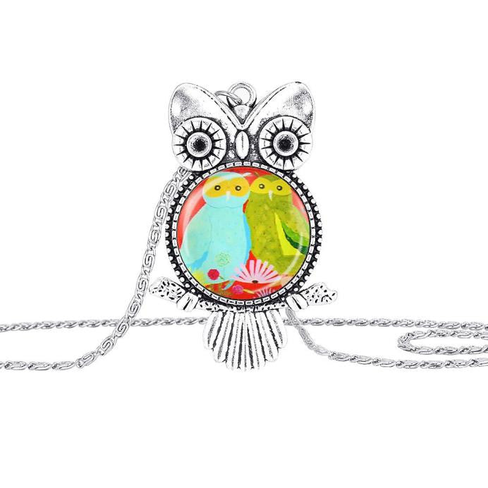 Owl Pendant Necklace  Glass Cabochon