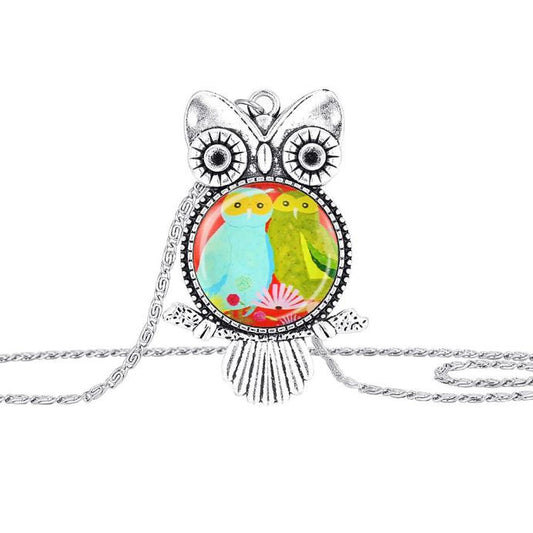 Owl Pendant Necklace  Glass Cabochon