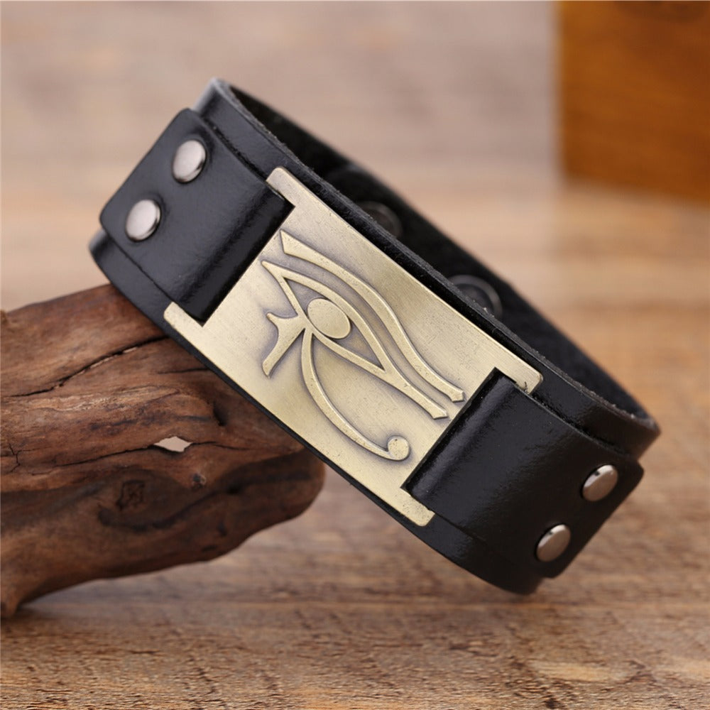 Eye of Horus Signature Plate Leather Bracelet
