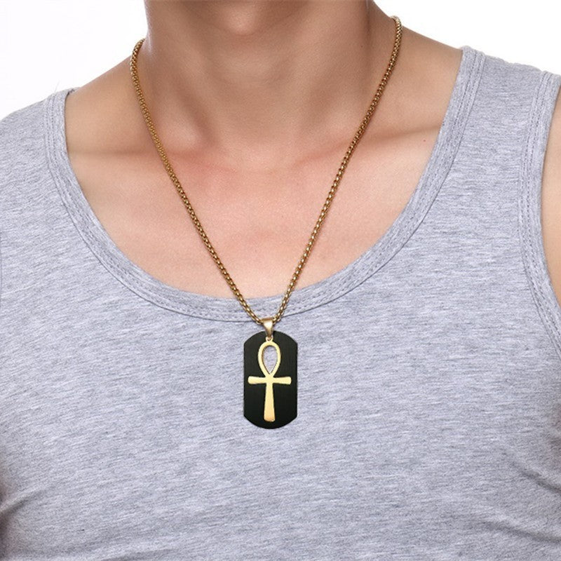 Stainless Steel Ankh Pendant Vintage Gold Color Chain 24"