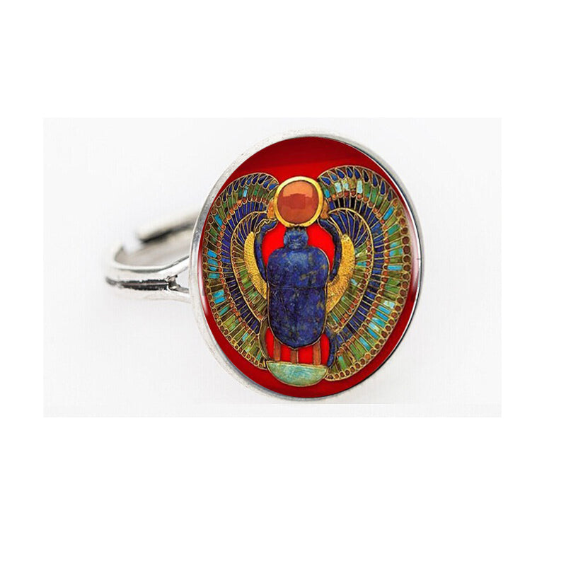 Fashion Round Glass Egyptian Scarab  Ring