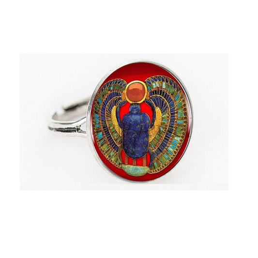 Fashion Round Glass Egyptian Scarab  Ring