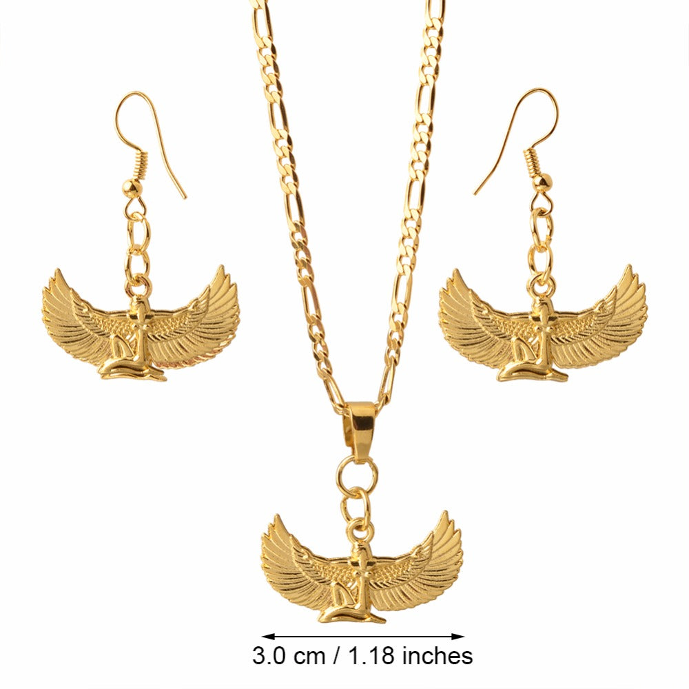 Egyptian Wing Goddess Necklace Earrings sets Gold Color