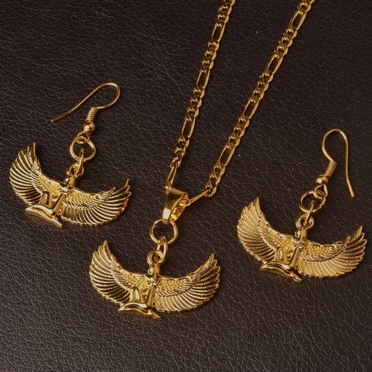 Egyptian Wing Goddess Necklace Earrings sets Gold Color