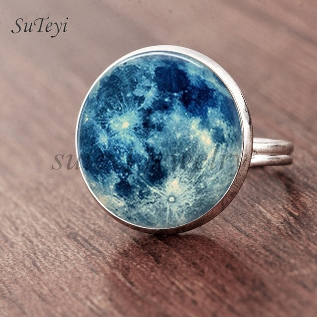 Galaxy Star Moon Glass Cabonchon Ring