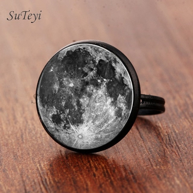 Galaxy Star Moon Glass Cabonchon Ring