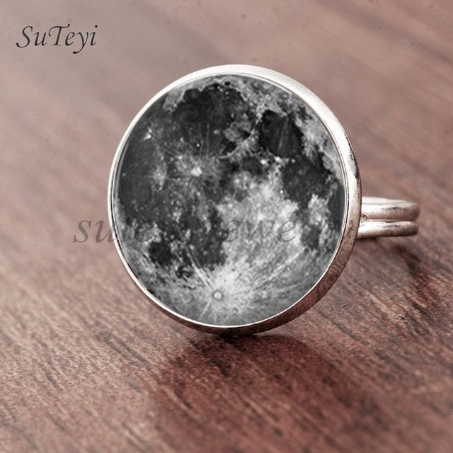 Galaxy Star Moon Glass Cabonchon Ring
