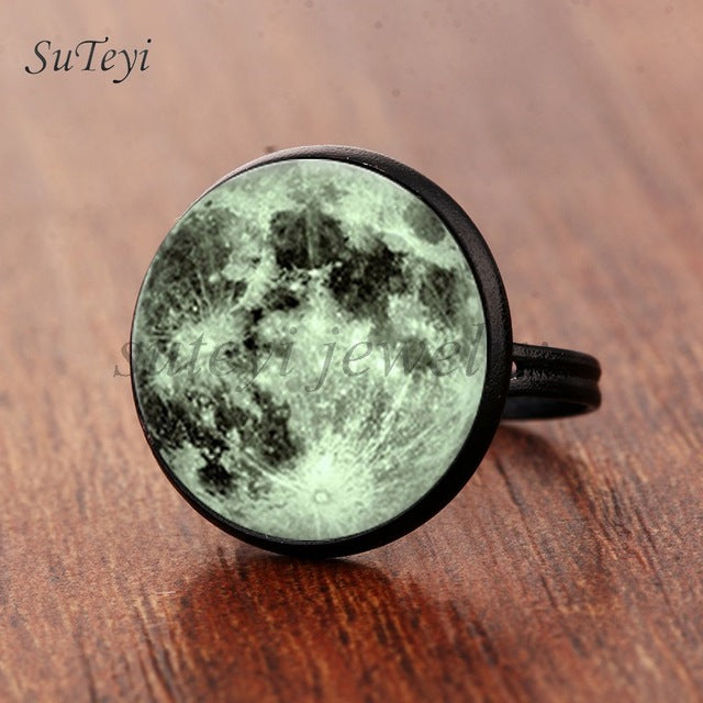 Galaxy Star Moon Glass Cabonchon Ring