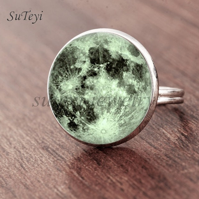 Galaxy Star Moon Glass Cabonchon Ring