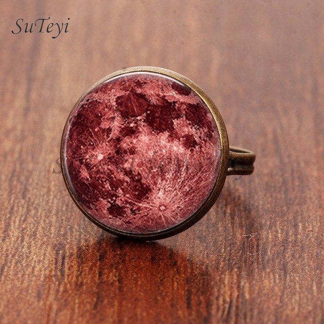 Galaxy Star Moon Glass Cabonchon Ring