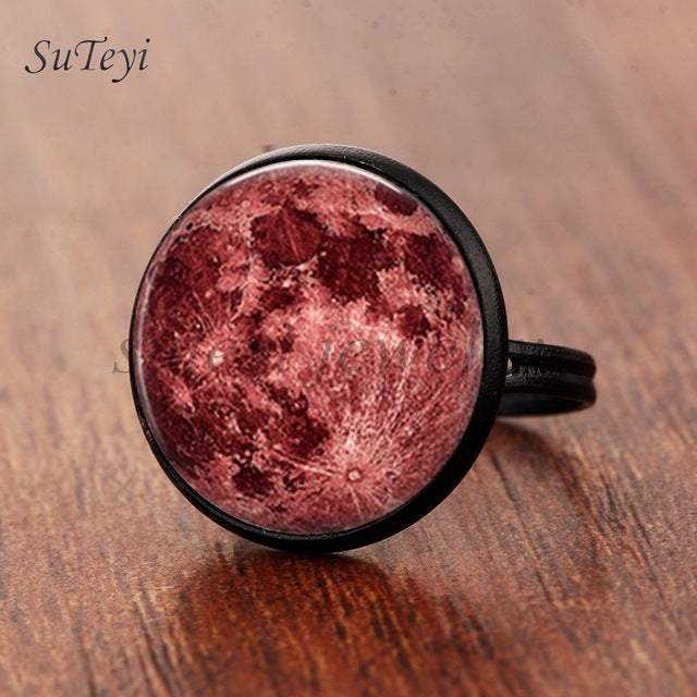 Galaxy Star Moon Glass Cabonchon Ring