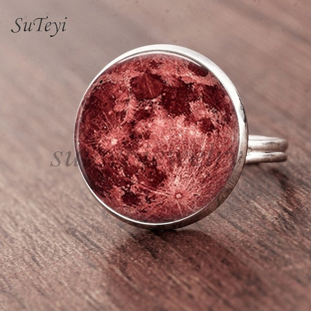 Galaxy Star Moon Glass Cabonchon Ring