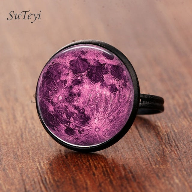 Galaxy Star Moon Glass Cabonchon Ring