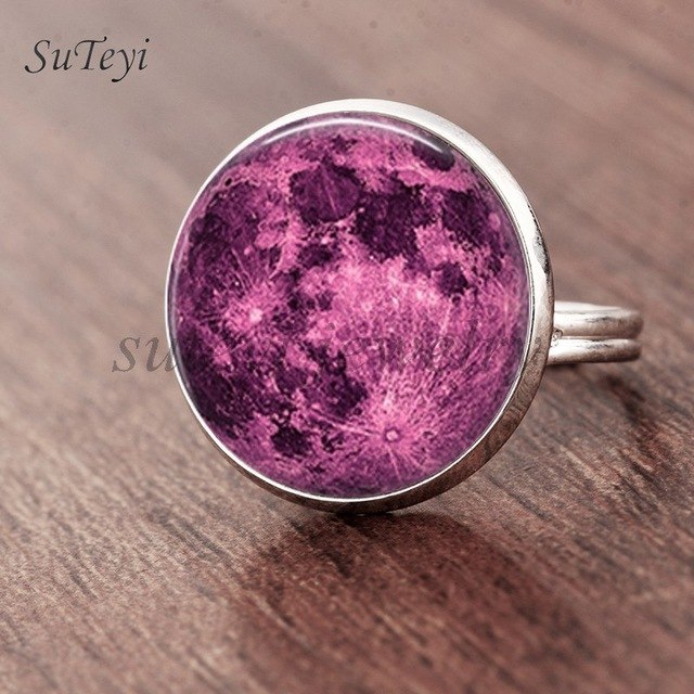 Galaxy Star Moon Glass Cabonchon Ring