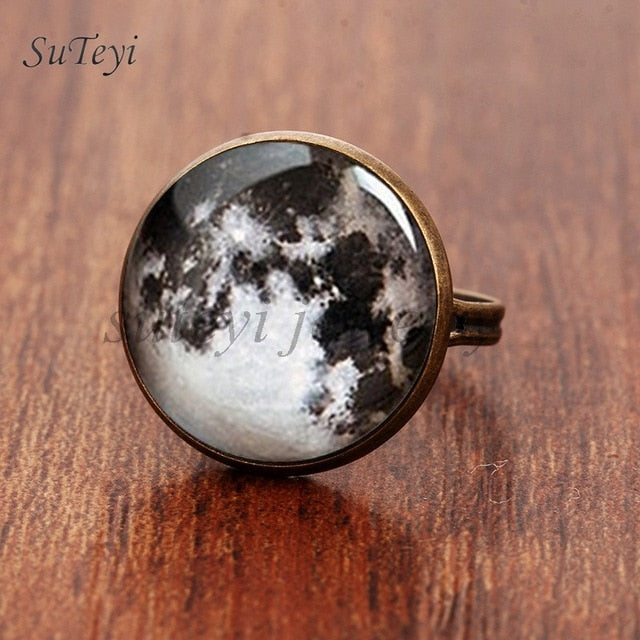 Galaxy Star Moon Glass Cabonchon Ring