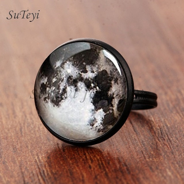 Galaxy Star Moon Glass Cabonchon Ring