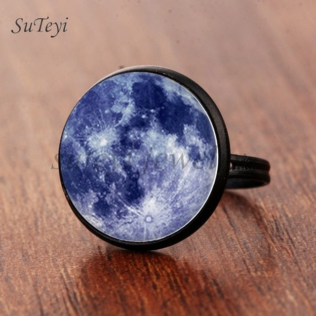 Galaxy Star Moon Glass Cabonchon Ring