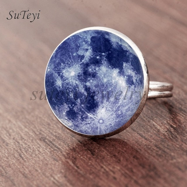 Galaxy Star Moon Glass Cabonchon Ring