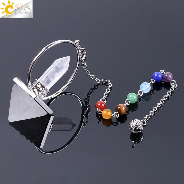 Reiki Healing 7 Chakra Natural Stone Pendulum for Dowsing Hexagonal Pyramid White Pink Crystal Obsidian Pendants