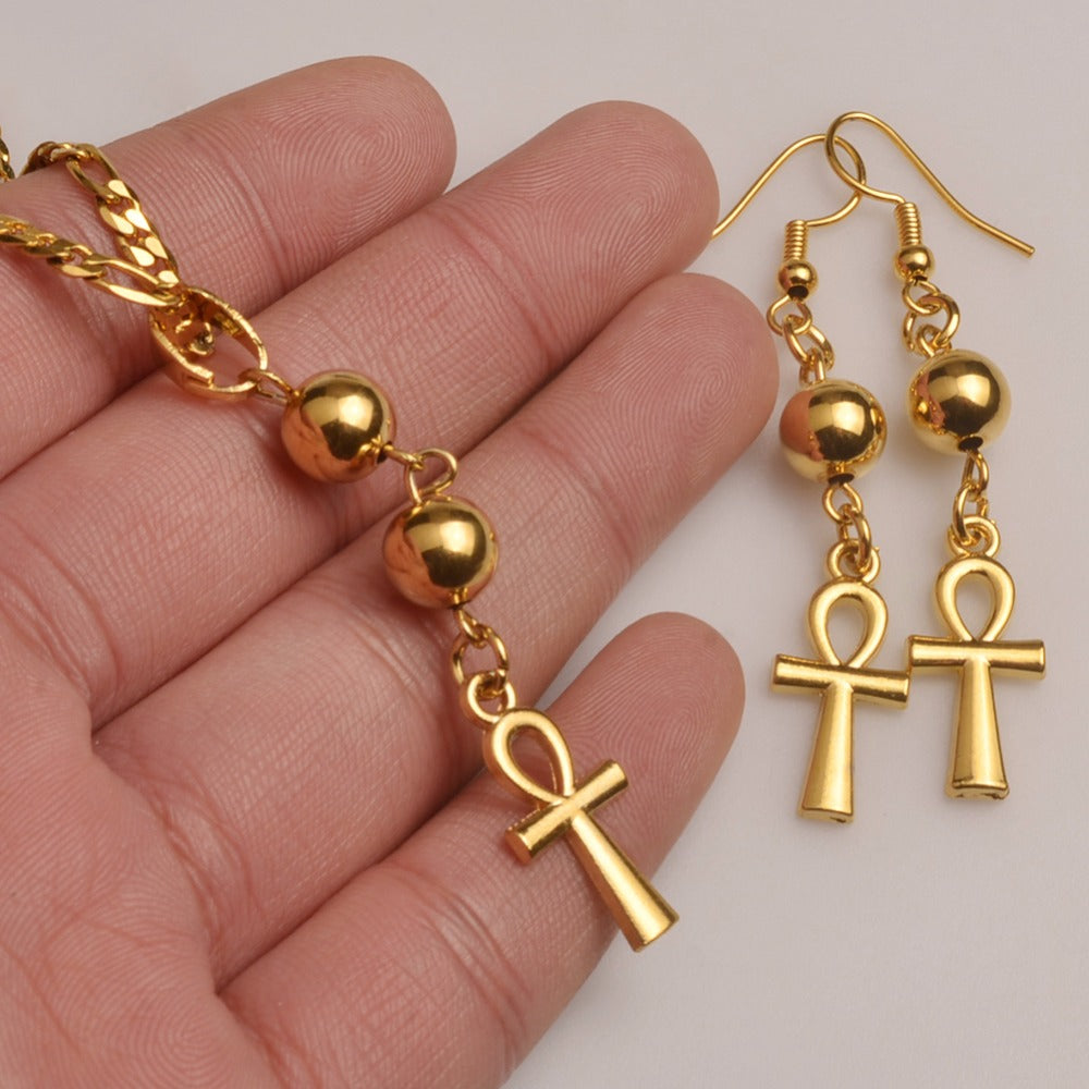Ankh Cross Necklace Earrings