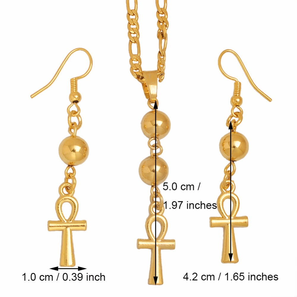 Ankh Cross Necklace Earrings