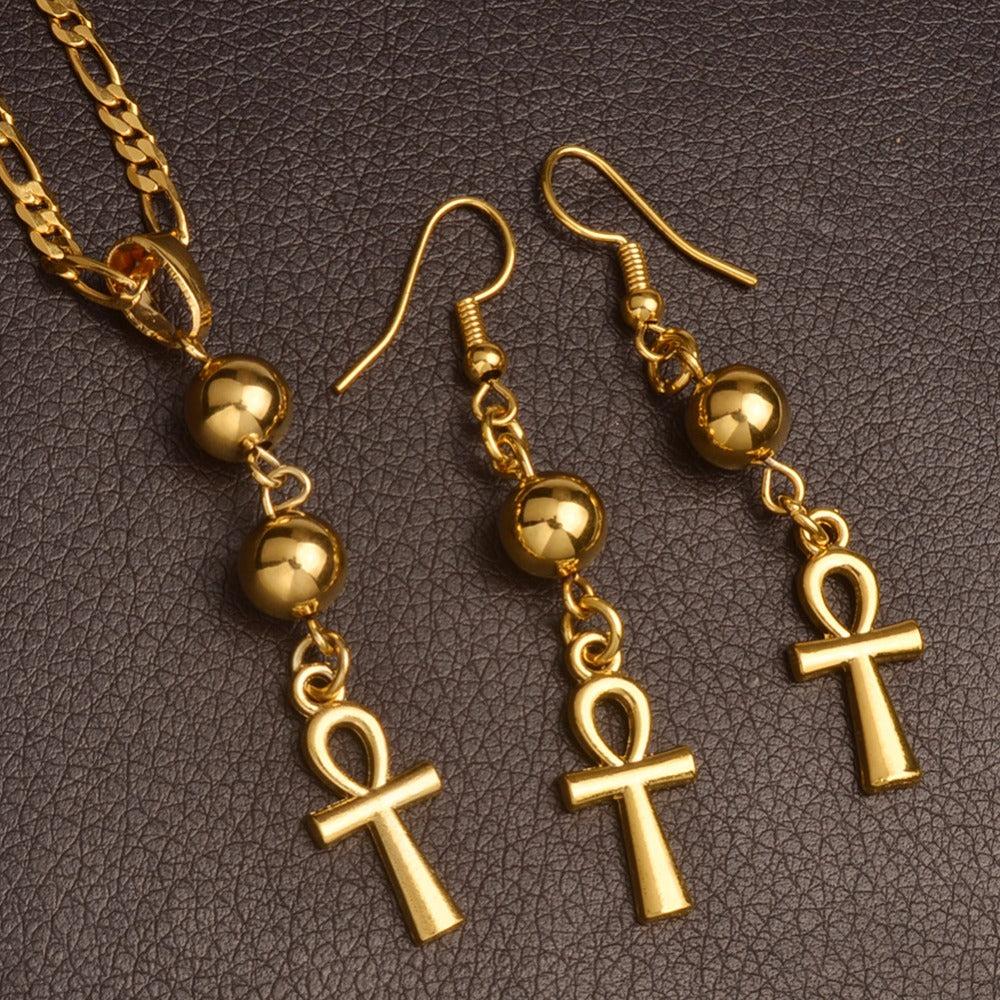 Ankh Cross Necklace Earrings