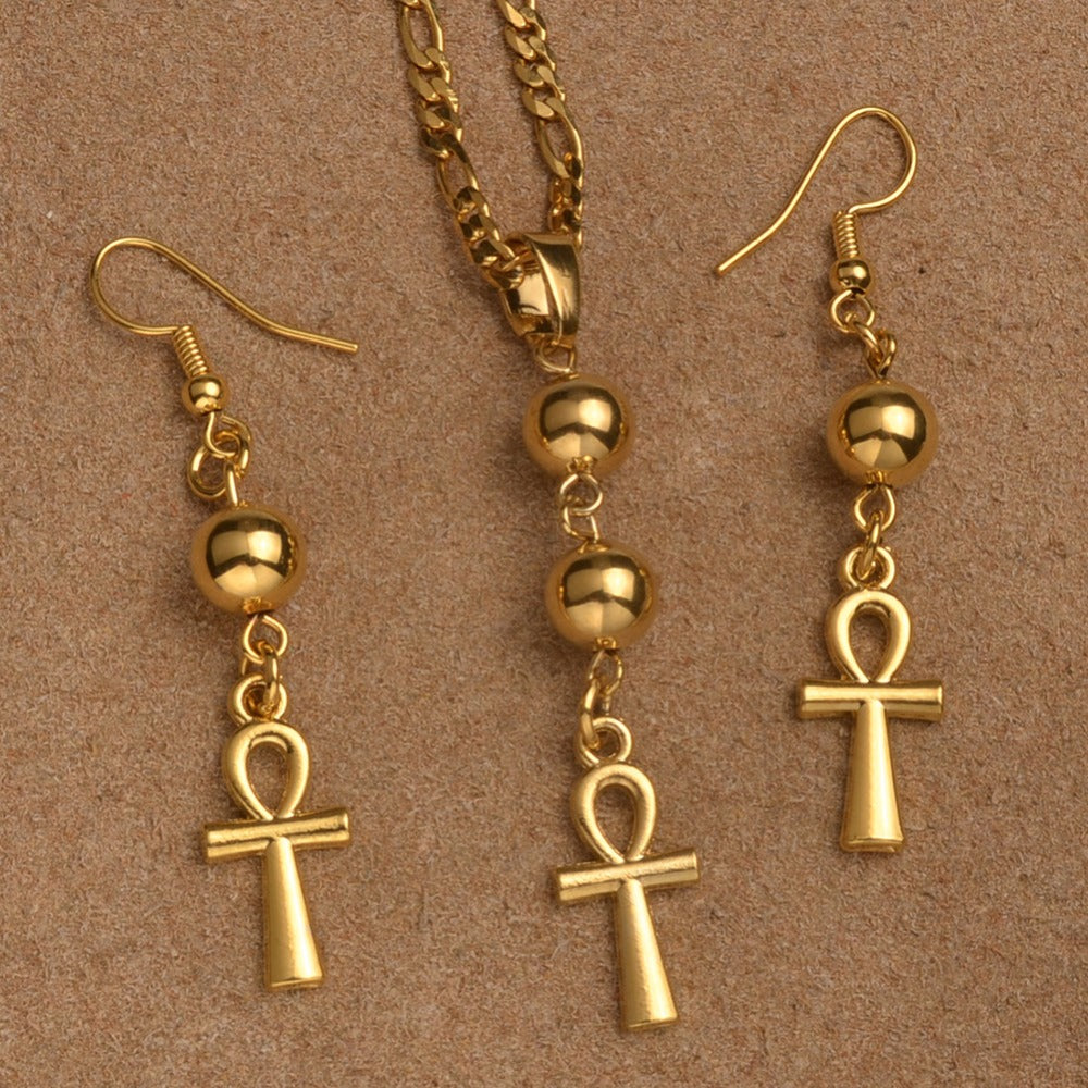 Ankh Cross Necklace Earrings