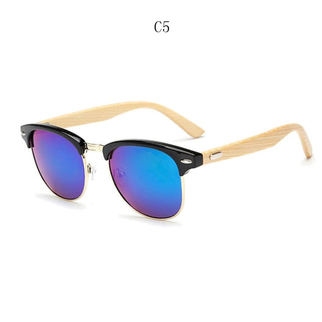 Malcom X Handmade Bamboo Wood Lens Without Border Sunglasses