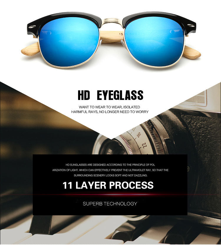 Malcom X Handmade Bamboo Wood Lens Without Border Sunglasses