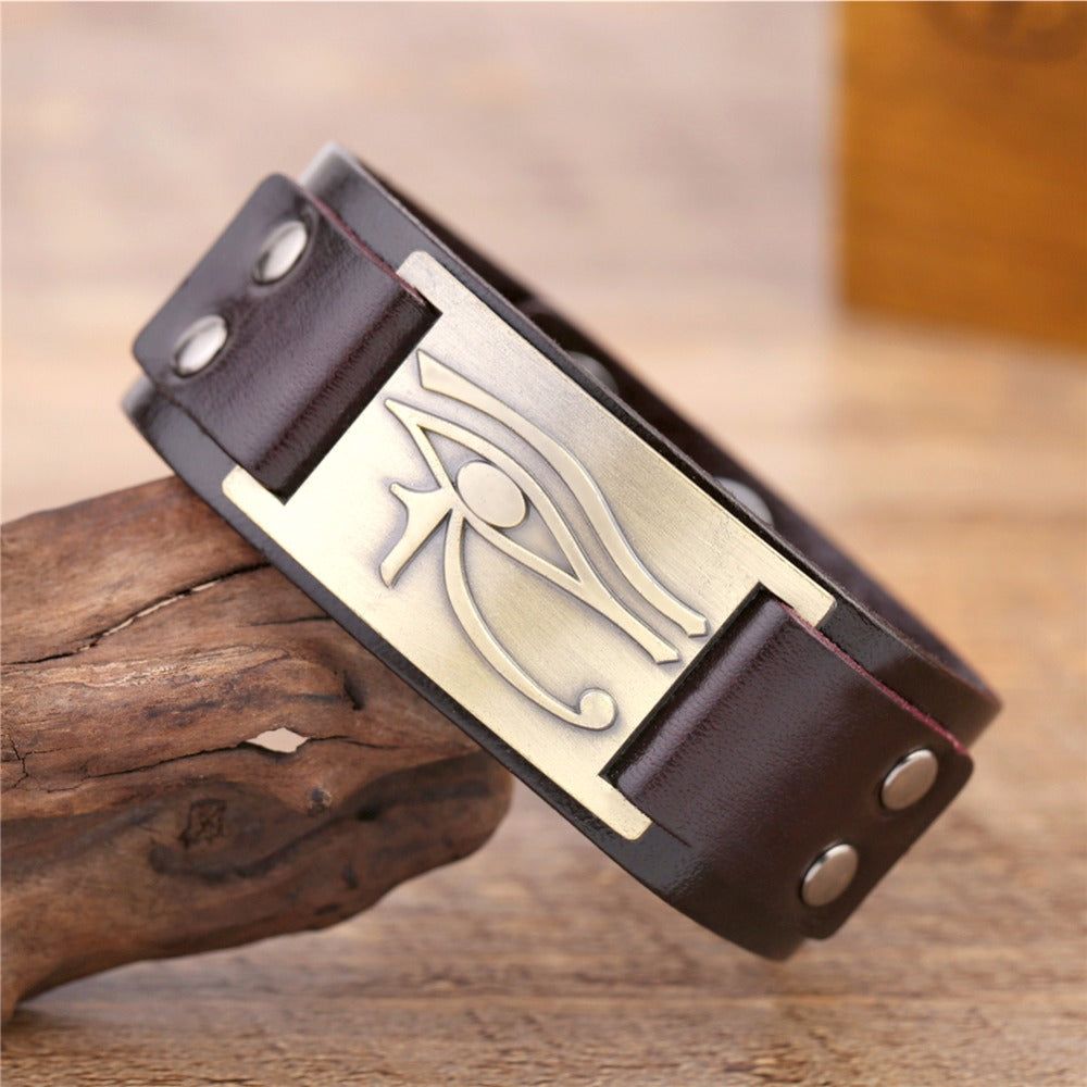 Eye of Horus Signature Plate Leather Bracelet