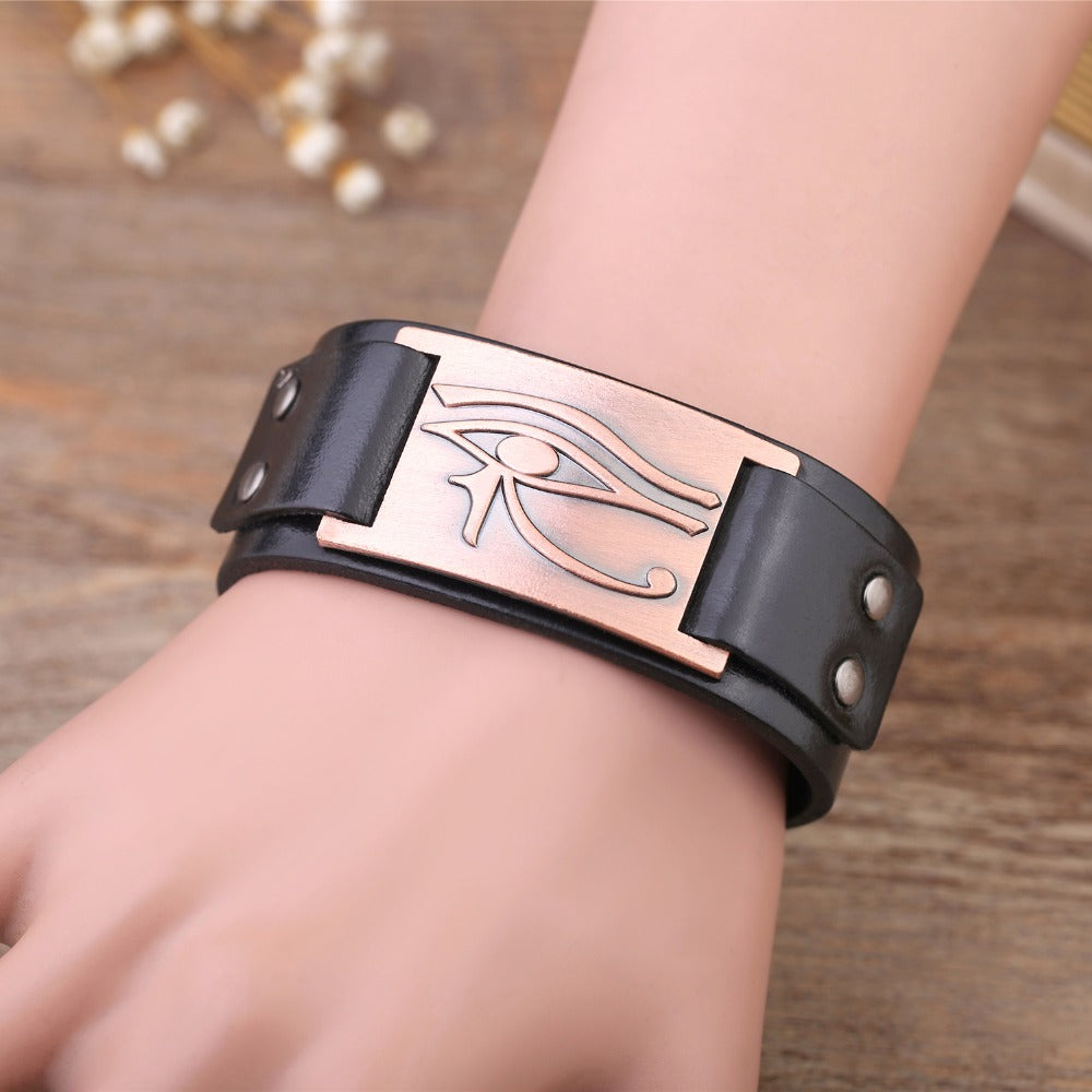 Eye of Horus Signature Plate Leather Bracelet