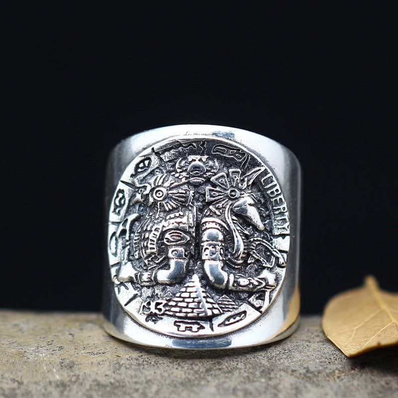 Pure Silver God Horus Anubis Ring