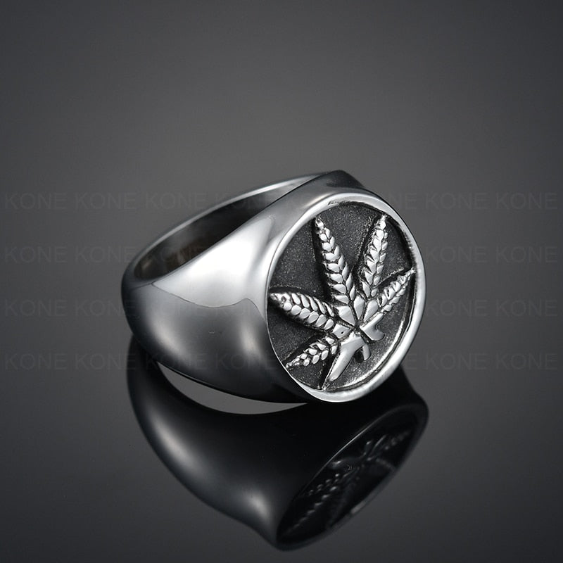 Vintage Cannabis Leaf Ring Stainless Steel