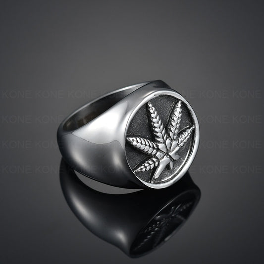 Vintage Cannabis Leaf Ring Stainless Steel