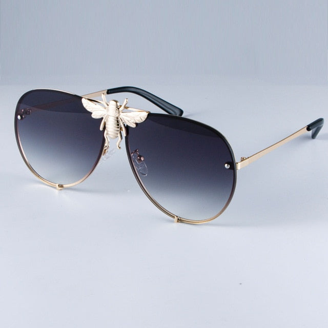 Big Bee Retro Pilot Luxury Metal Sunglasses Gradient Lenses