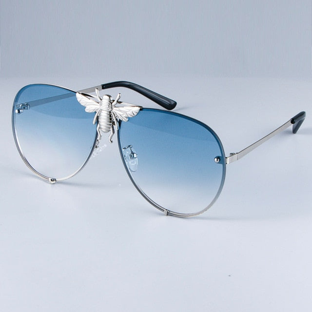 Big Bee Retro Pilot Luxury Metal Sunglasses Gradient Lenses