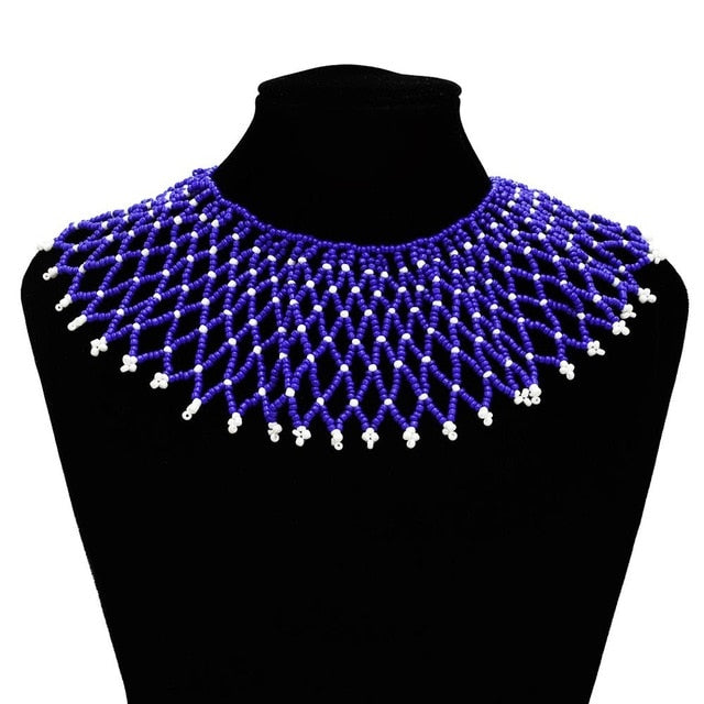 African Handmade Beaded Tassel Choker Necklace