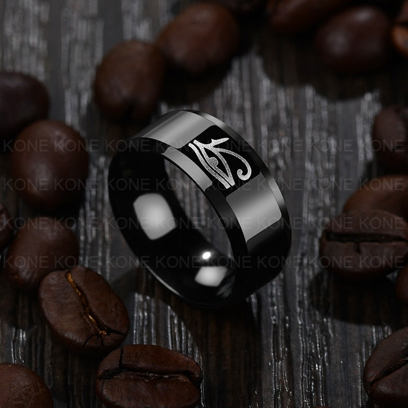 Titanium Steel Ring Engrave Egypt Eye of Horus