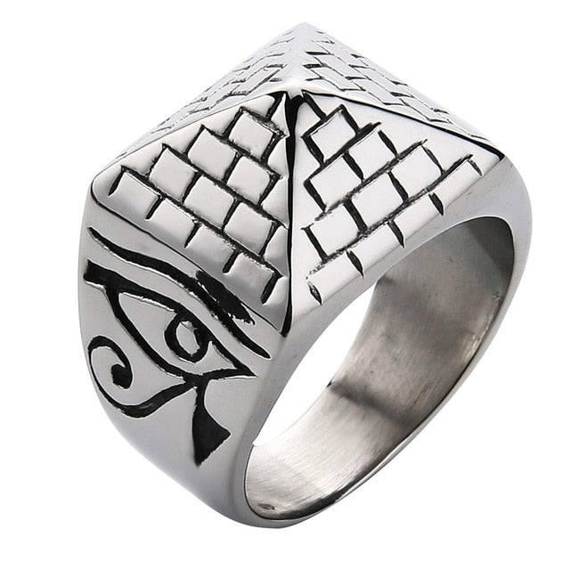 Horus Eyes Anubis Triangle Pyramid Ring Stainless Steel ring