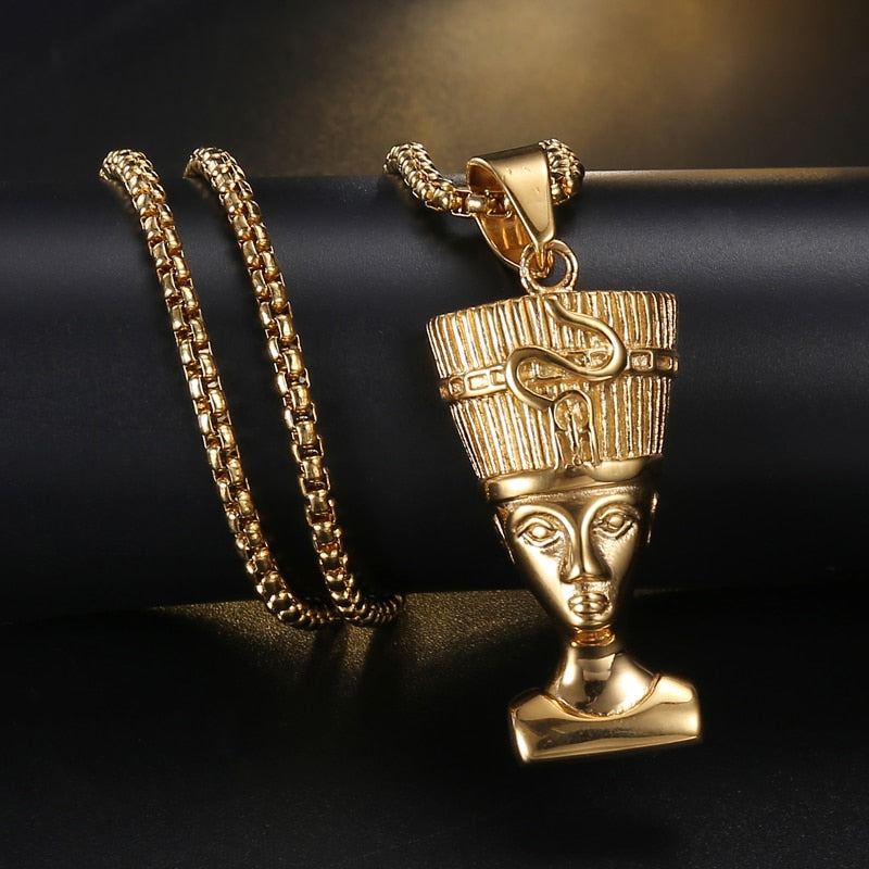 Ancient Egyptian Pharaoh Pendant Necklace Gold Color Stainless Steel