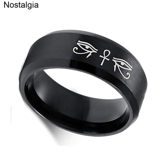 Eye Of Horus Ra Udjat Ankh Cross Ring Titanium