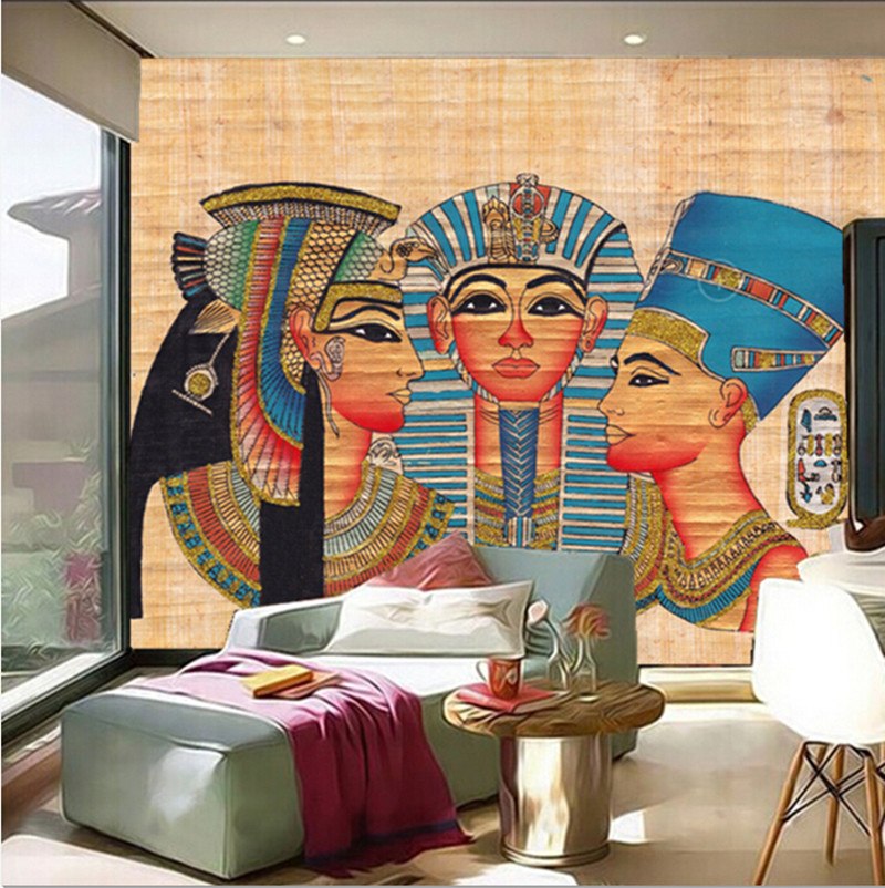 Large mural, 3D Ancient Egyptian color figure painting