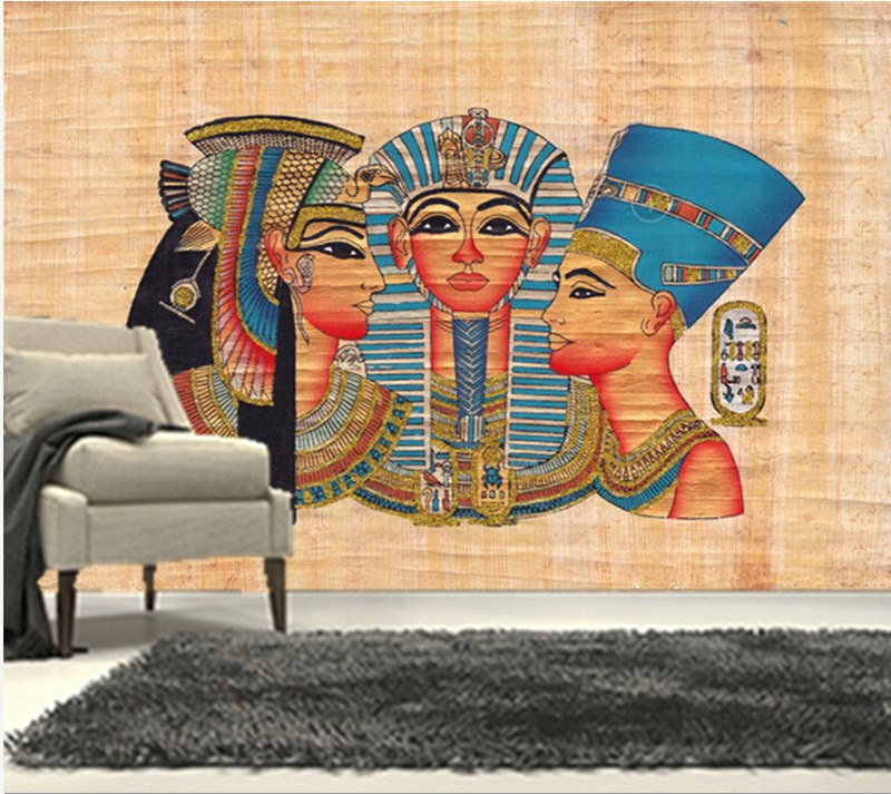 Large mural, 3D Ancient Egyptian color figure painting
