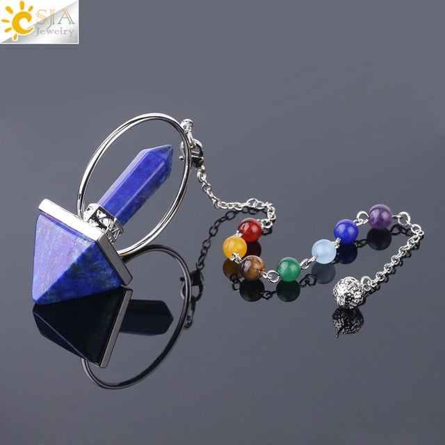Reiki Healing 7 Chakra Natural Stone Pendulum for Dowsing Hexagonal Pyramid White Pink Crystal Obsidian Pendants