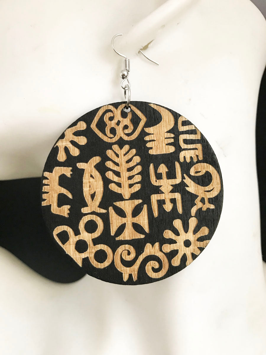 2 style Adinkra pattern fashion wood earring can mix