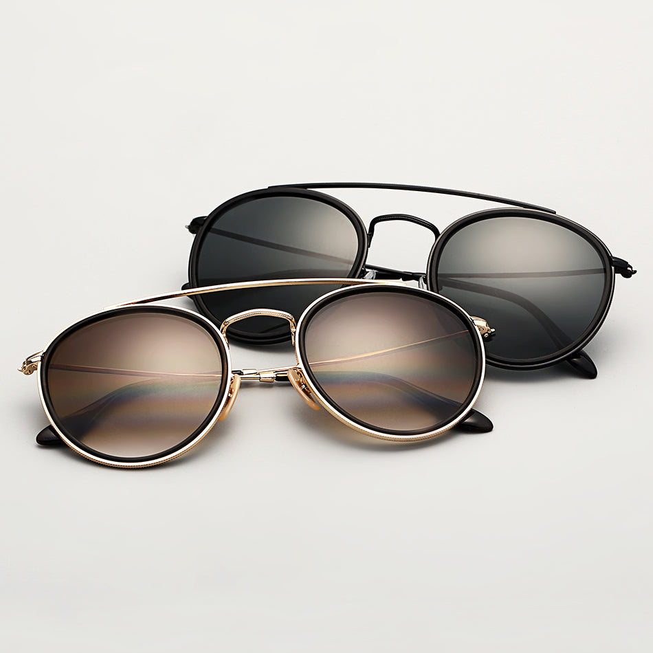 Glass lens mirror round double bridge Shades