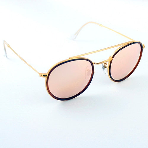 Glass lens mirror round double bridge Shades